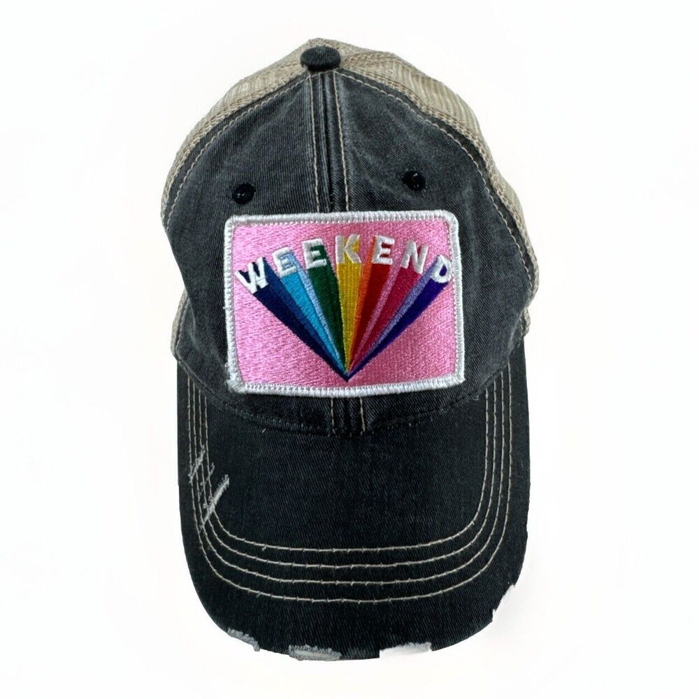 Weekend Patch Cap Mesh back Distressed Baseball Hat Adjustable Women Katydid